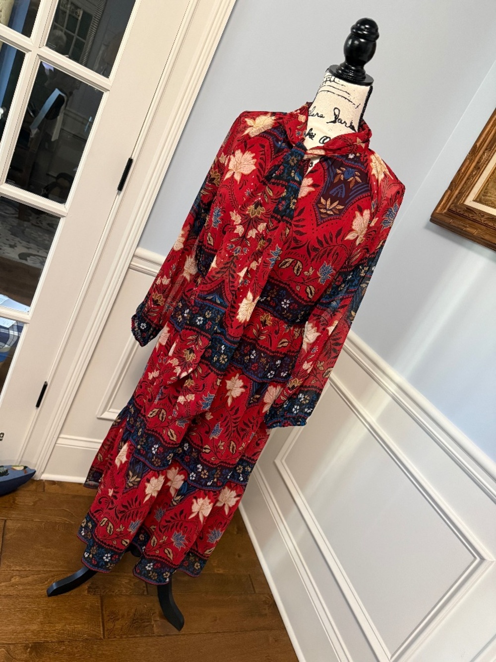 LOFT Red and Blue Floral Midi Dress